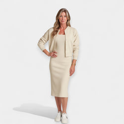 Conjunto de Vestido Midi com Jaqueta Bomber