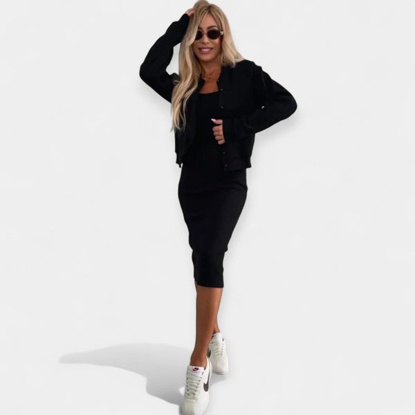 Conjunto de Vestido Midi com Jaqueta Bomber