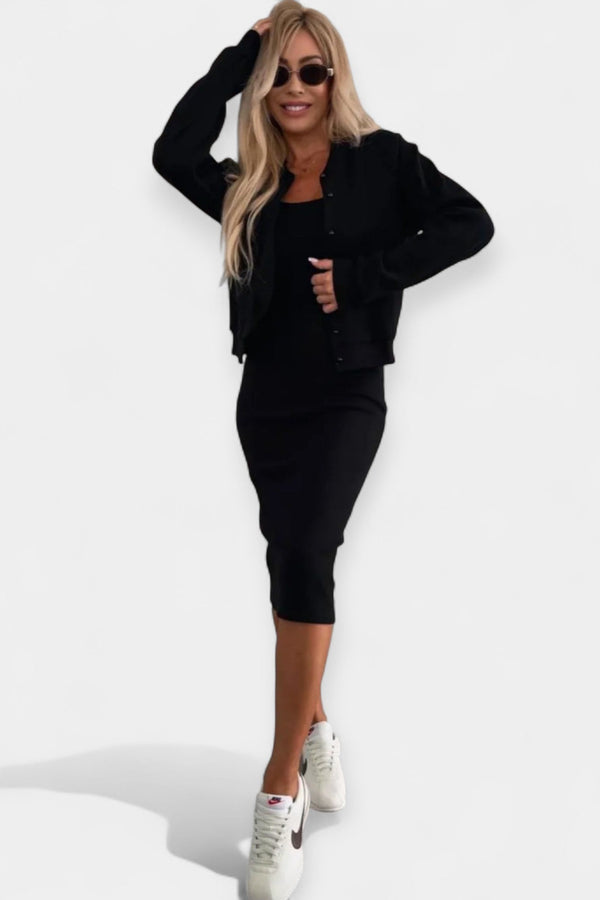 Conjunto de Vestido Midi com Jaqueta Bomber