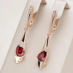 Pingente Exquisito com Brincos de Cristal Vermelho | Ouro