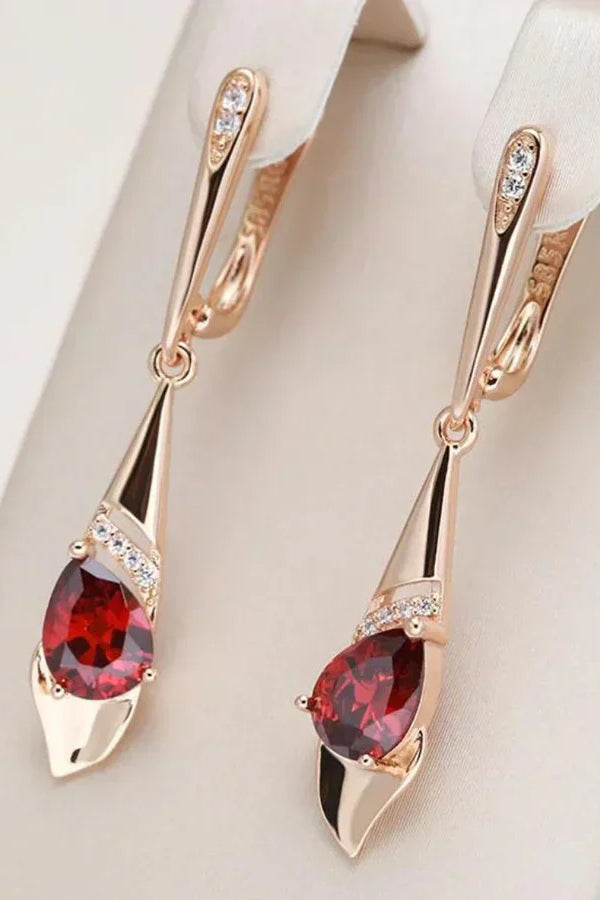 Pingente Exquisito com Brincos de Cristal Vermelho | Ouro