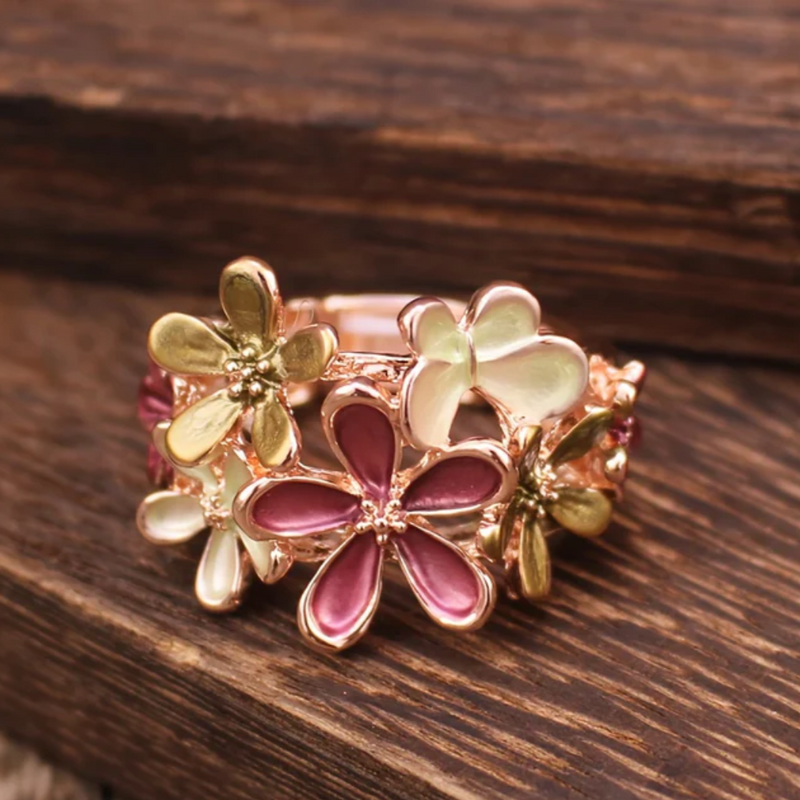 Anel esmaltado rosa margarida