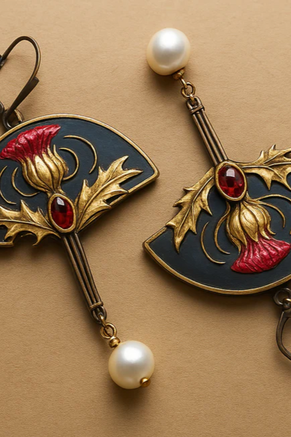 BRINCOS BOHO COM PÉROLAS E CRISTAL VERMELHO