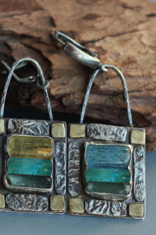 BRINCOS DE PEDRA CRISTAL AZUL E VERDE