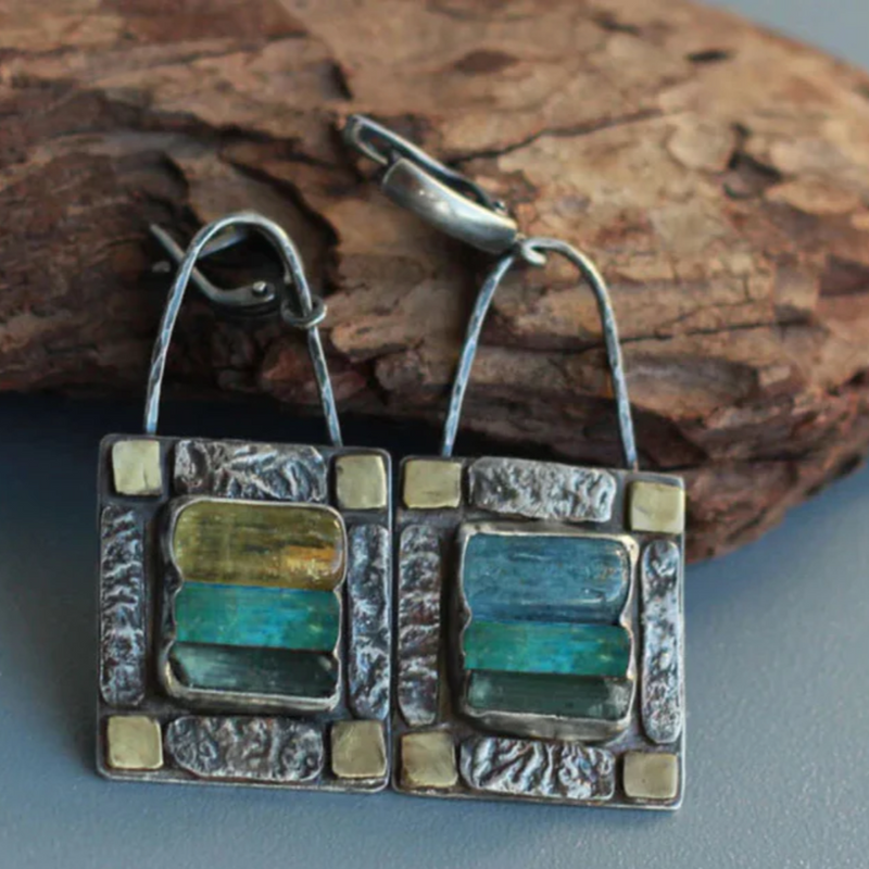 BRINCOS DE PEDRA CRISTAL AZUL E VERDE