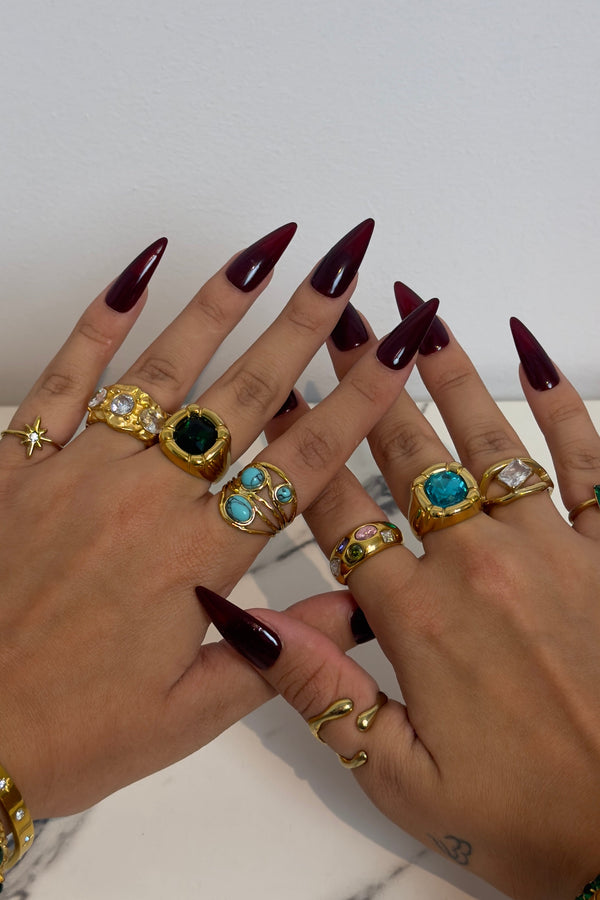 Anel Geométrico Olho de Tigre Azul