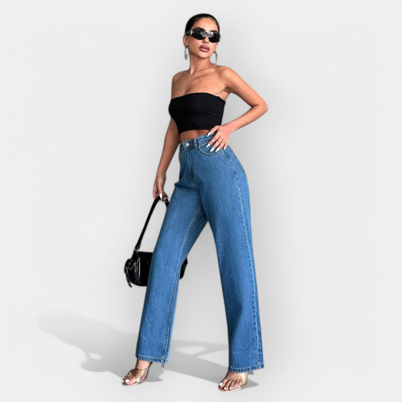 Jeans de Cintura Alta com Caimento Largo Confortável