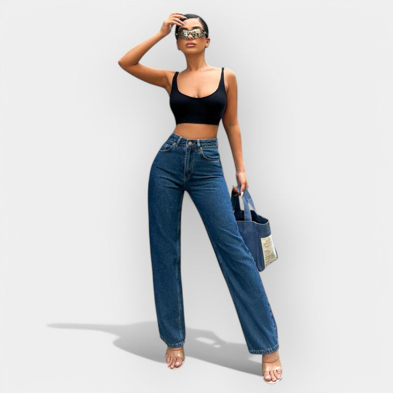 Jeans de Cintura Alta com Caimento Largo Confortável