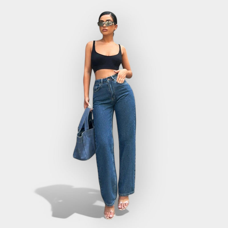 Jeans de Cintura Alta com Caimento Largo Confortável