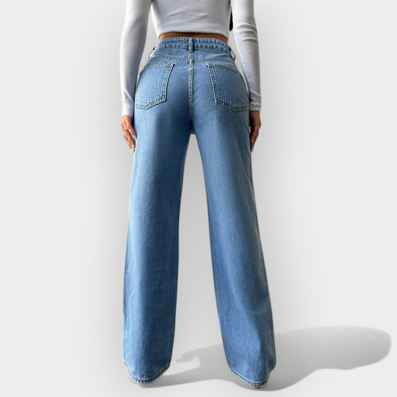 Jeans de Cintura Alta com Caimento Largo Confortável