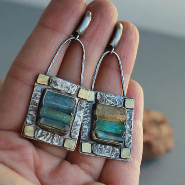BRINCOS DE PEDRA CRISTAL AZUL E VERDE