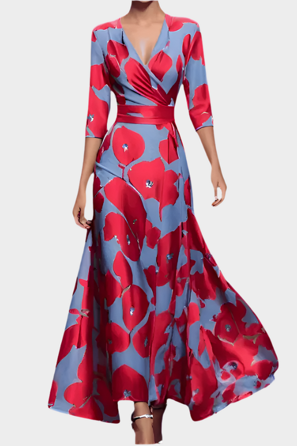 Vestido Longo Floral com Decote em V