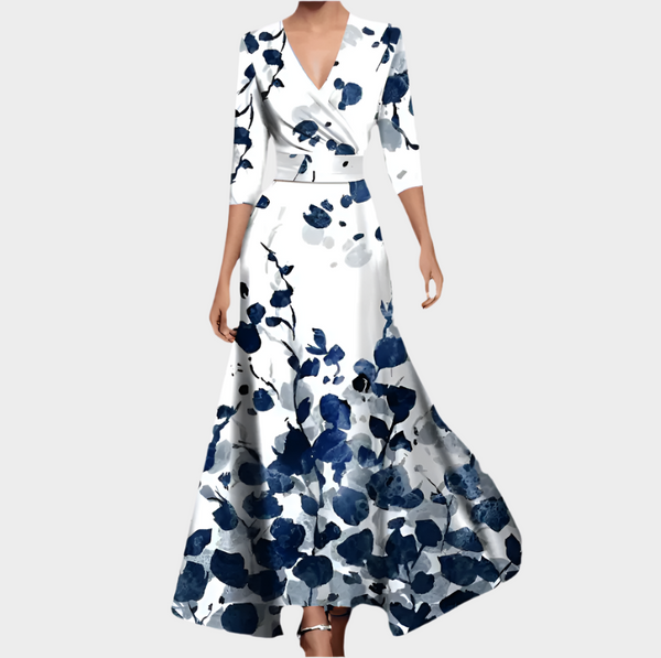 Vestido Longo Floral com Decote em V