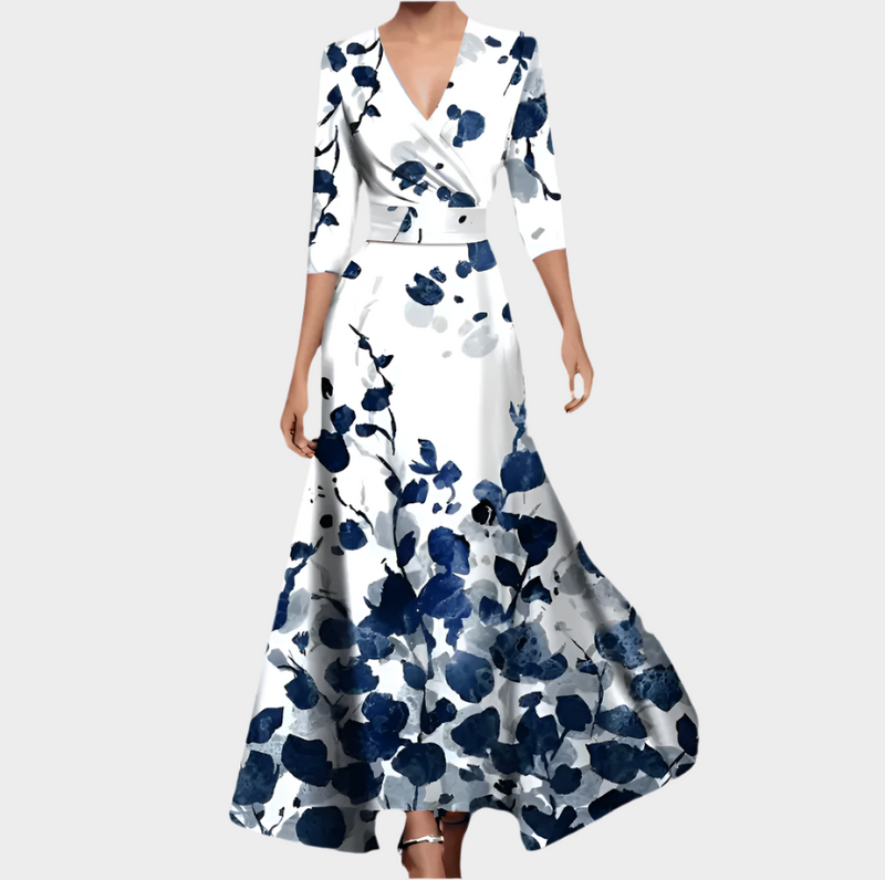 Vestido Longo Floral com Decote em V
