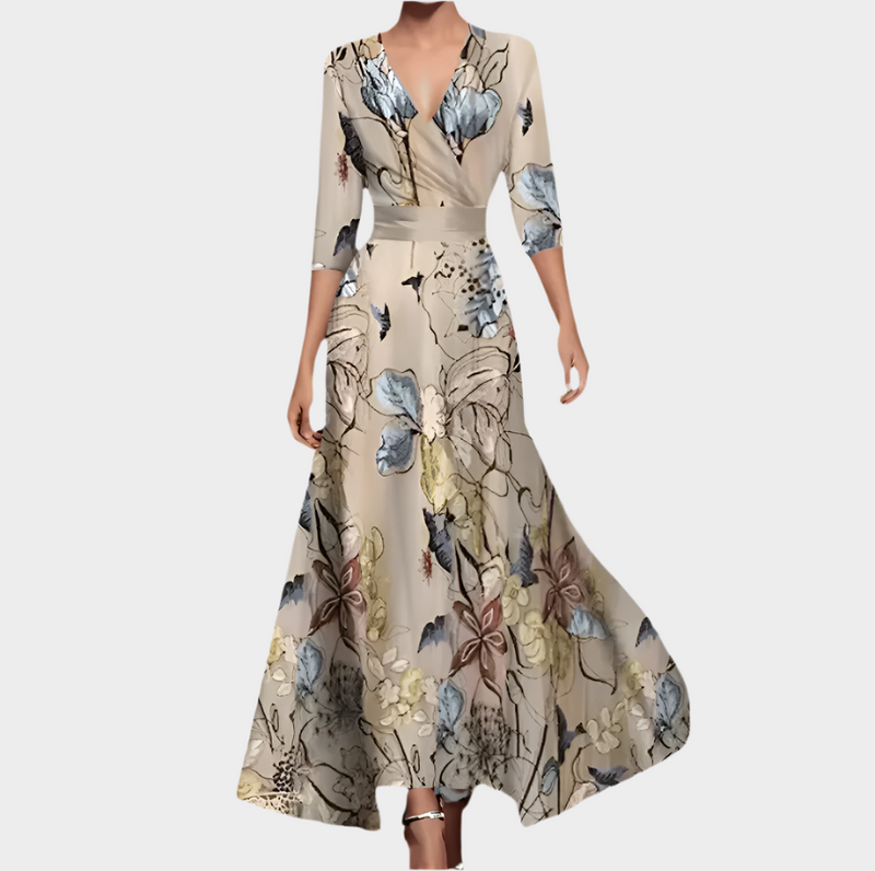 Vestido Longo Floral com Decote em V