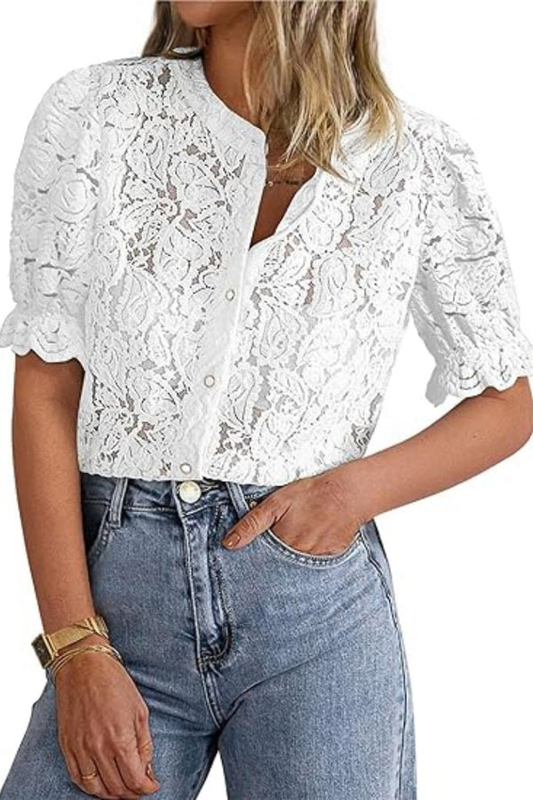 Iris - Blusa Chic de Botões com Mangas Longas