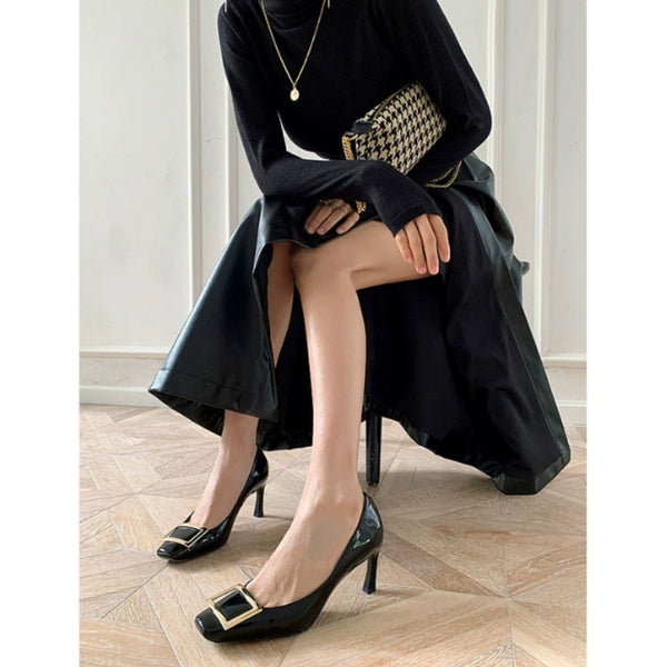 Teona™ | Sandálias elegantes com bico quadrado e salto médio