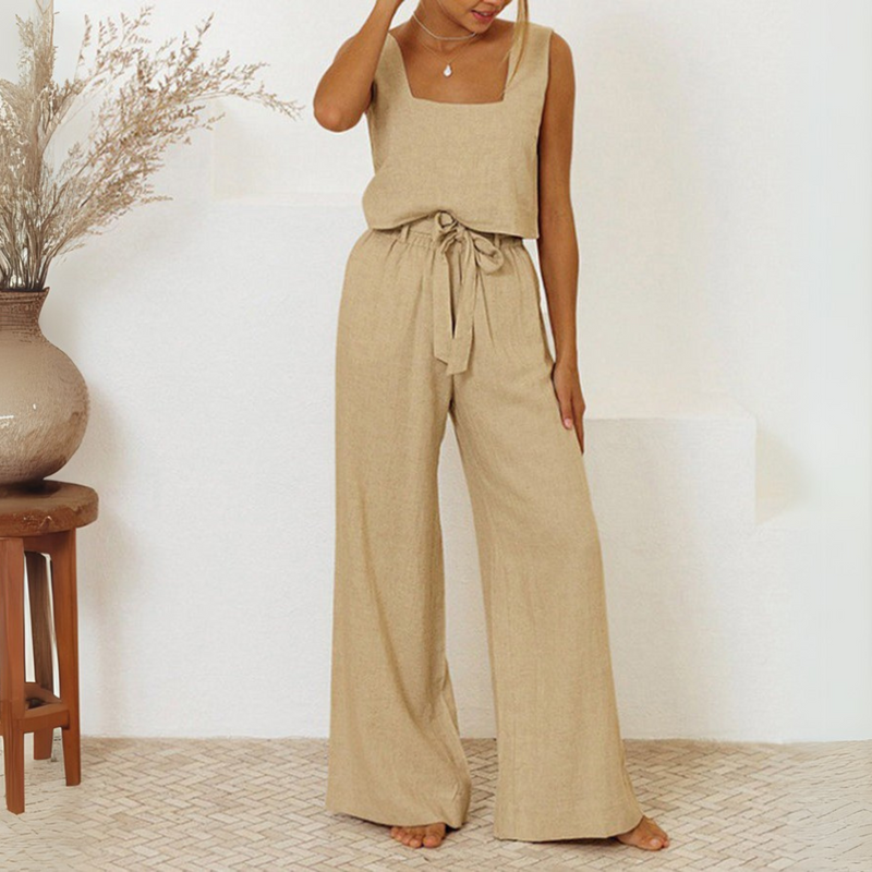 Evelyne | Conjunto de Blusa Minimalista de Luxo e Calça Pantalona
