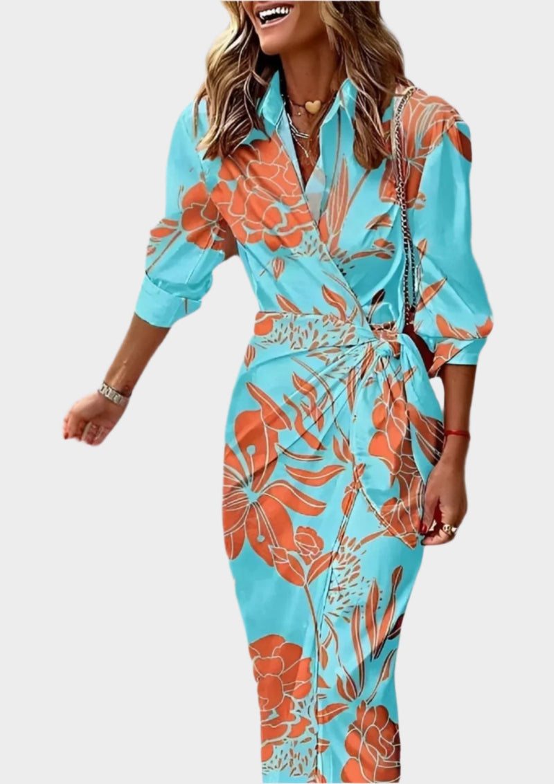 Vestido Estampado com Cintura Ajustável