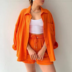 Adelie | Conjunto Estiloso de Camisa com Botões e Caimento Relaxado