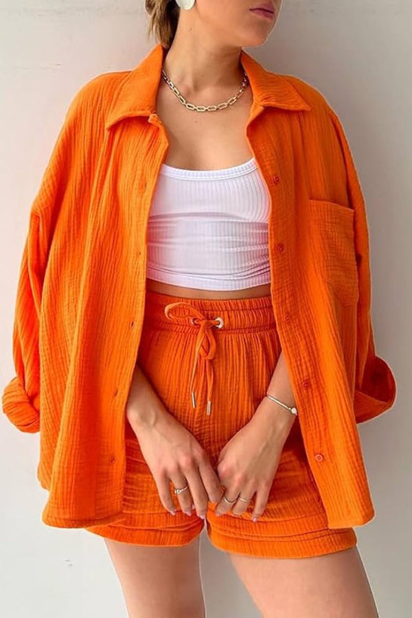 Adelie | Conjunto Estiloso de Camisa com Botões e Caimento Relaxado
