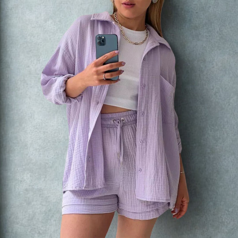 Adelie | Conjunto Estiloso de Camisa com Botões e Caimento Relaxado