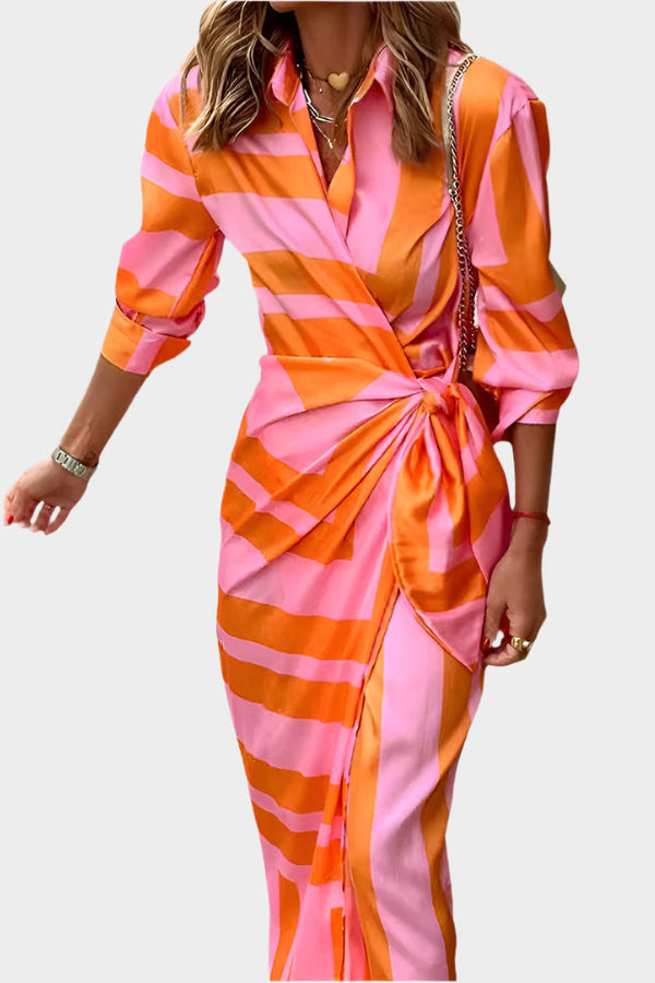 Vestido Midi com Estampa Listrada