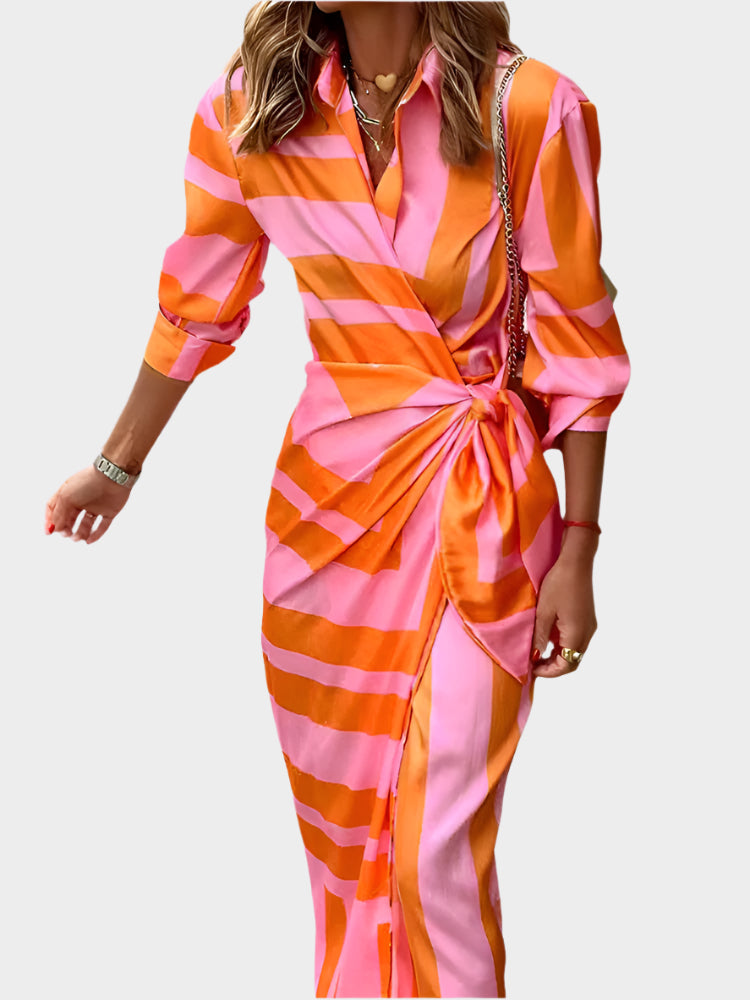 Vestido Midi com Estampa Listrada