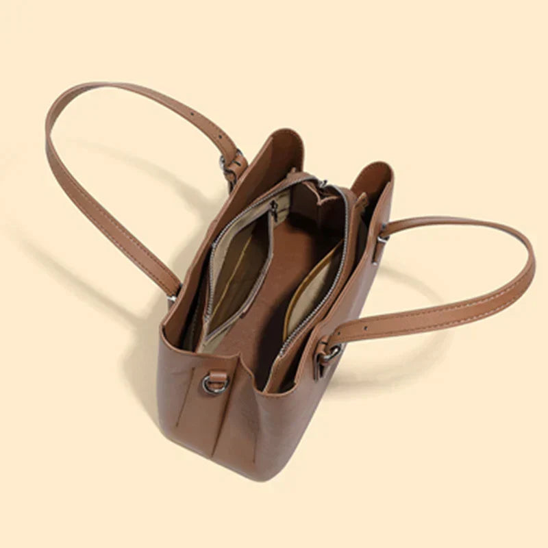 Aria™ - Bolsa de Ombro de Couro Bovino Genuíno com 3 Camadas