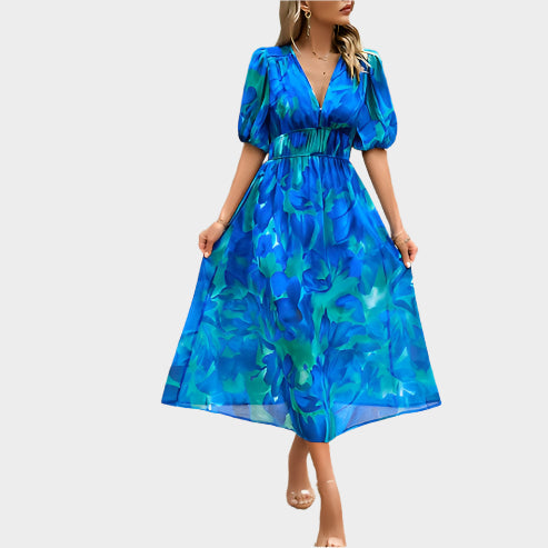 Vestido Midi Elegante com Mangas Bufantes