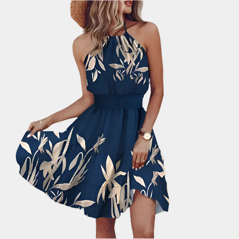 Vestido Mini Sexy com Estampa Irregular e Design Decotado nas Costas