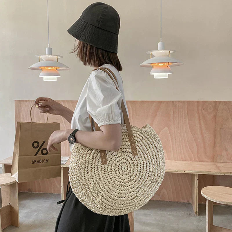 Hannah™ - Bolsa de Mão Multifuncional com Alça de Palha