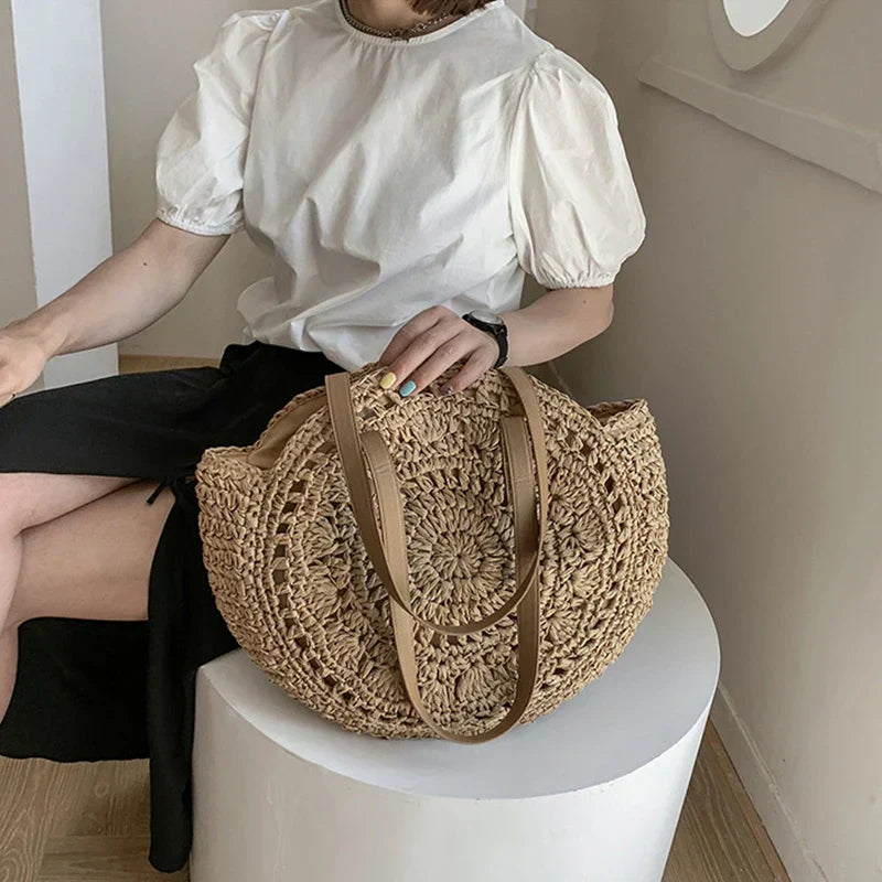 Hannah™ - Bolsa de Mão Multifuncional com Alça de Palha