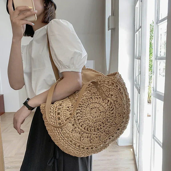 Hannah™ - Bolsa de Mão Multifuncional com Alça de Palha