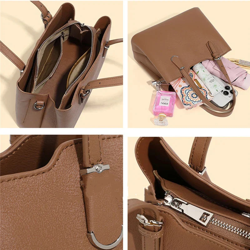 Aria™ - Bolsa de Ombro de Couro Bovino Genuíno com 3 Camadas