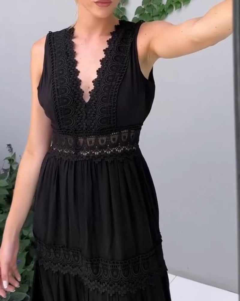 Eleni | Vestido Elegante com Renda e Decote em V