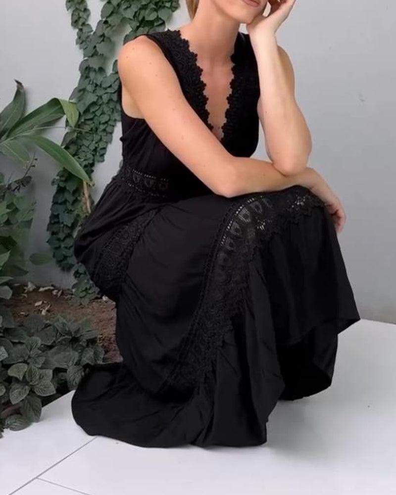 Eleni | Vestido Elegante com Renda e Decote em V