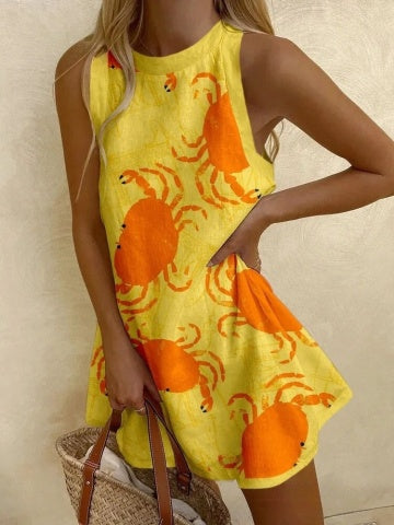 Orvienne™ | Vestido Mini com Estampa de Caranguejo