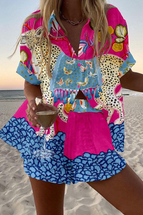 Belina™ | Conjunto Curto de Linho com Estampa de Borboleta