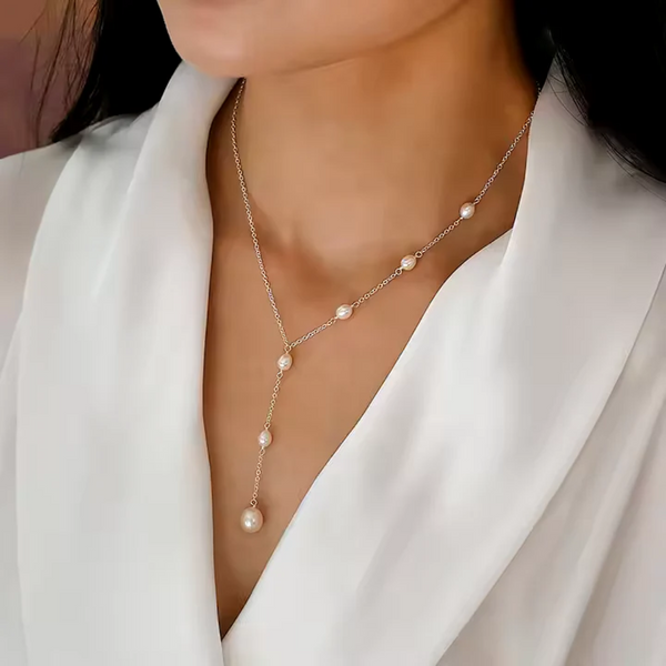 Pingente de Rubi Elegante e Colar de Pérolas