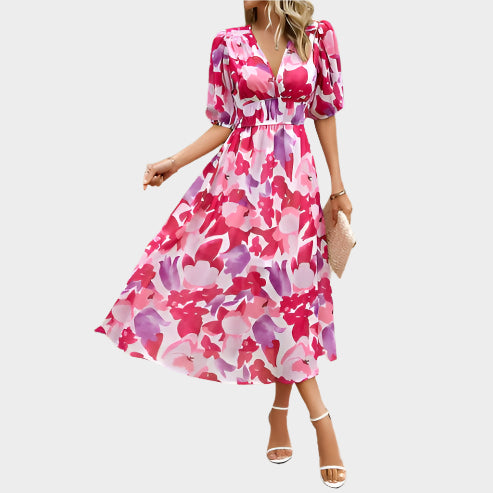 Vestido Midi Elegante com Mangas Bufantes