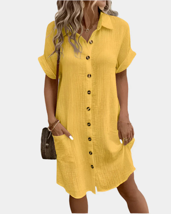 Vestido feminino de algodão e linho