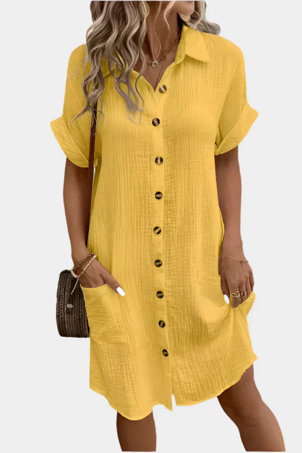 Vestido feminino de algodão e linho