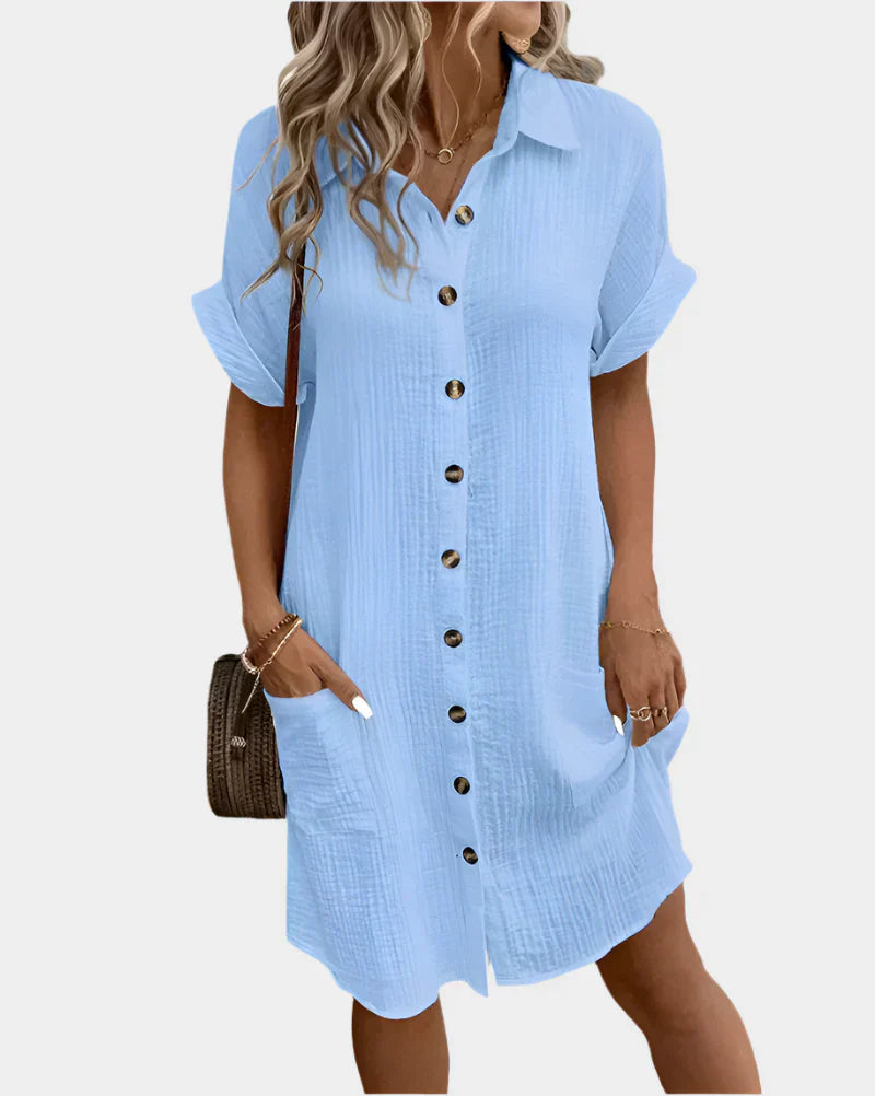 Vestido feminino de algodão e linho