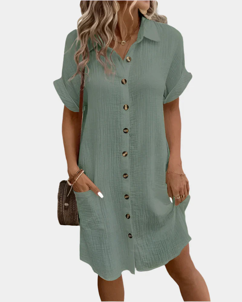 Vestido feminino de algodão e linho