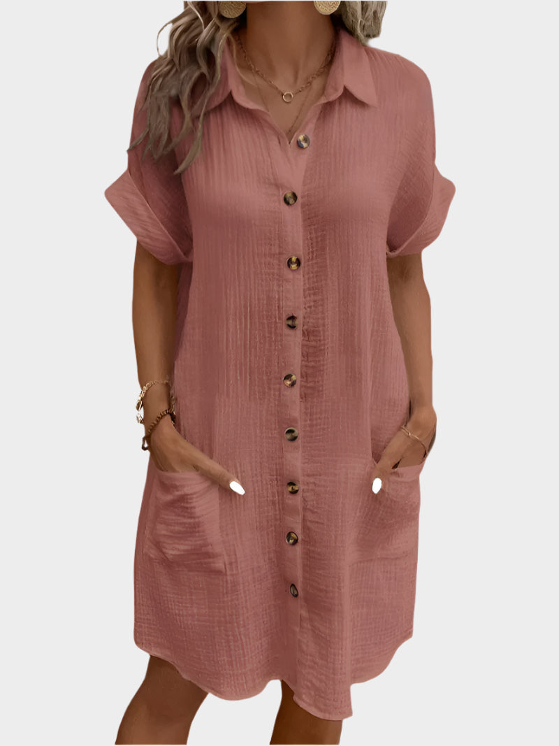 Vestido feminino de algodão e linho