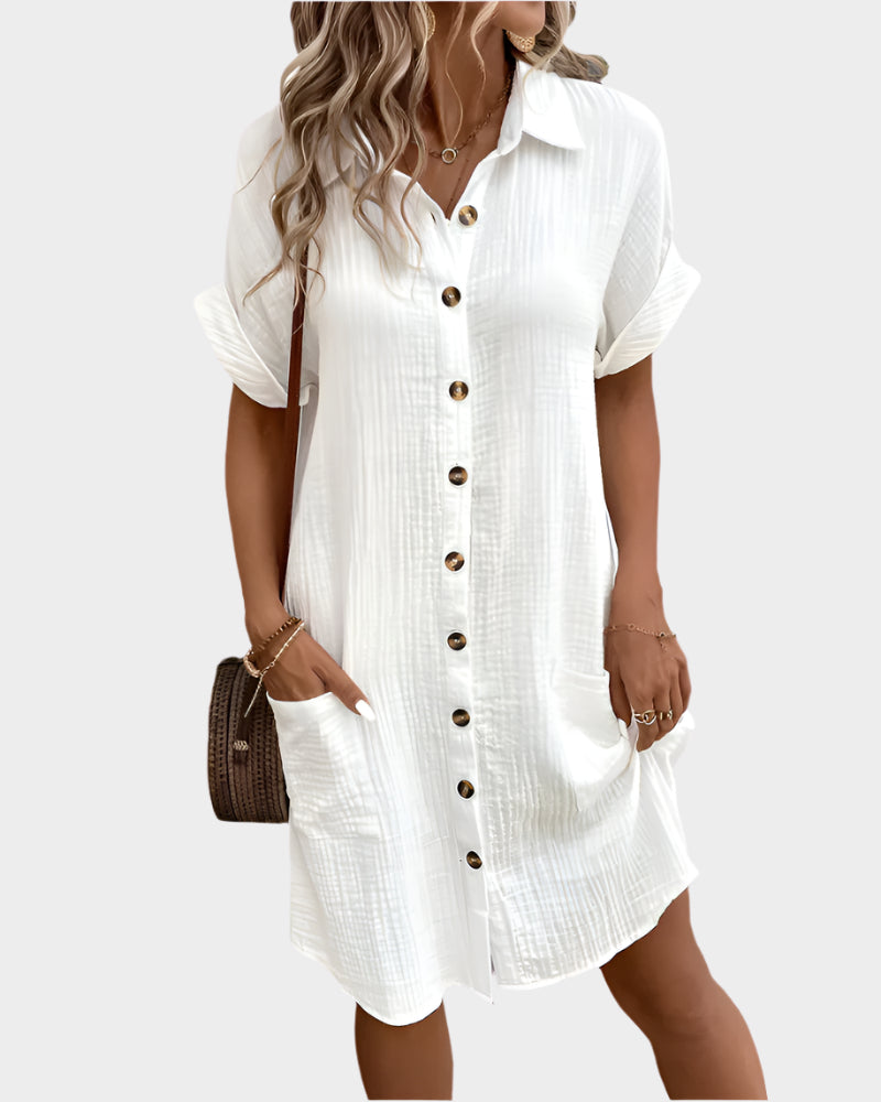 Vestido feminino de algodão e linho