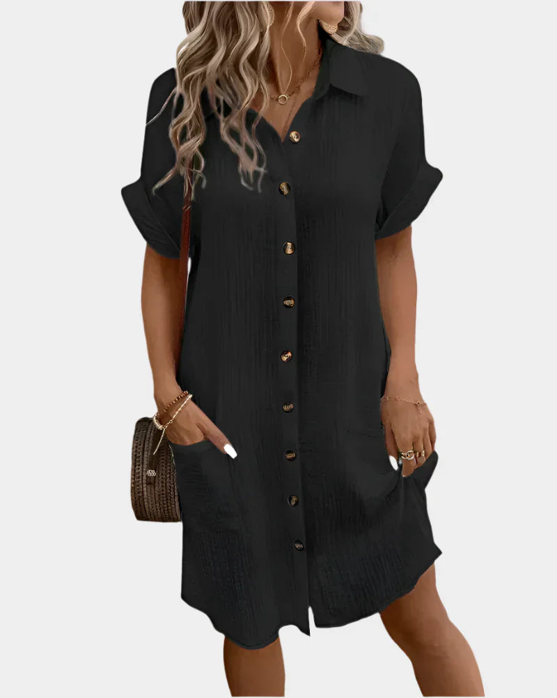 Vestido feminino de algodão e linho