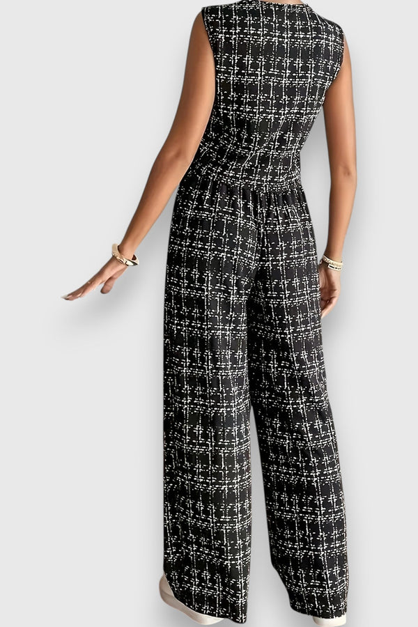 Conjunto de duas peças com decote em V e calças combinando