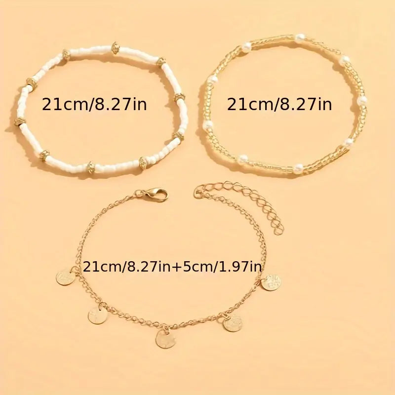 Conjunto de Tornozeleiras em Camadas com 3 Peças Coastal Charm | Dourado